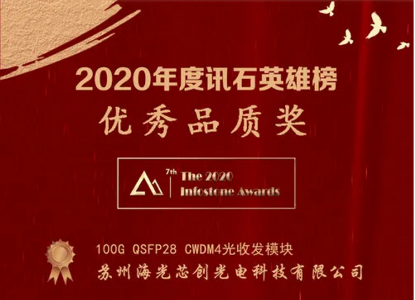 苏州海光芯创100G CWDM4获得2020年度讯石英雄榜优秀品质奖